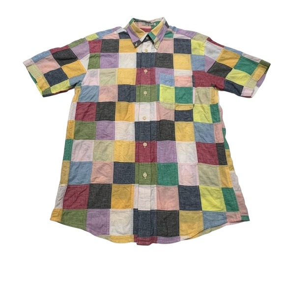 Orvis Madral Patchwork Mens Medium Button Down Shirt India Retro Preppy Cotton - Picture 1 of 12